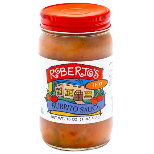 Roberto's organic Colorado homemade burrito sauce is perfect for wet burritos. This hot and spicy sauce is meant to pour on Mexican food and recipes. 16 ounce jar.