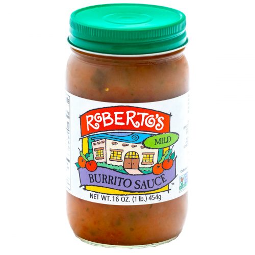 Roberto's organic Colorado homemade burrito sauce is perfect for wet burritos. This mild spicy sauce is meant to pour on Mexican food and recipes. 16 ounce jar.