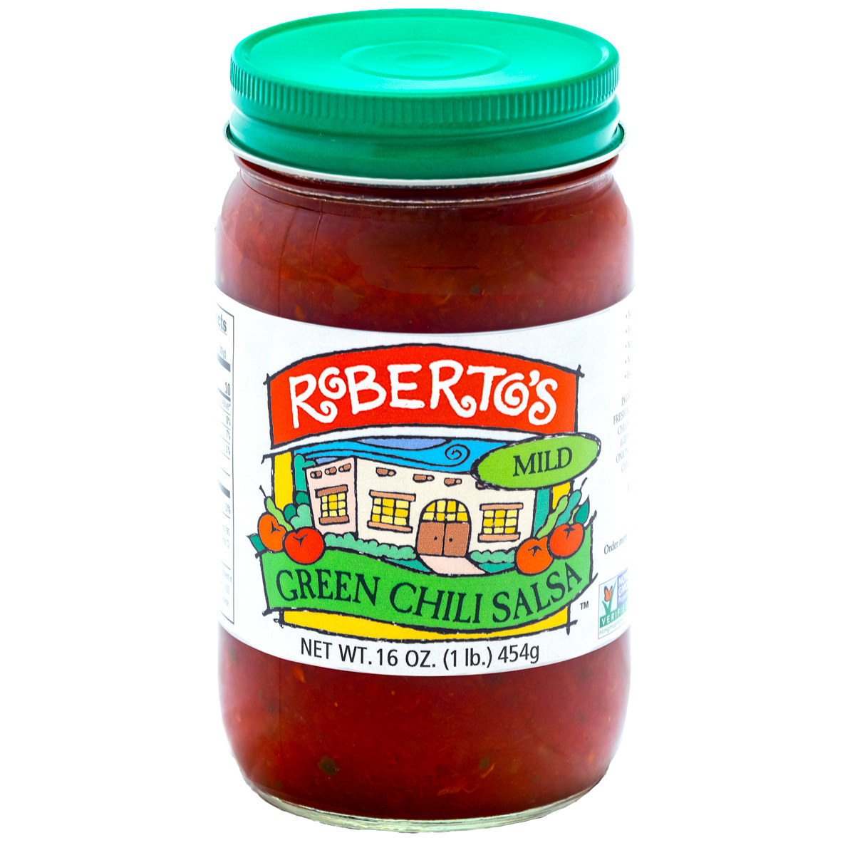 This Roberto's organic mild green chili salsa is red in color but homemade in colorado within the high rocky mountains by the Roberto's family. This salsa is mild and not too spicy or hot. 8 ounce jar.