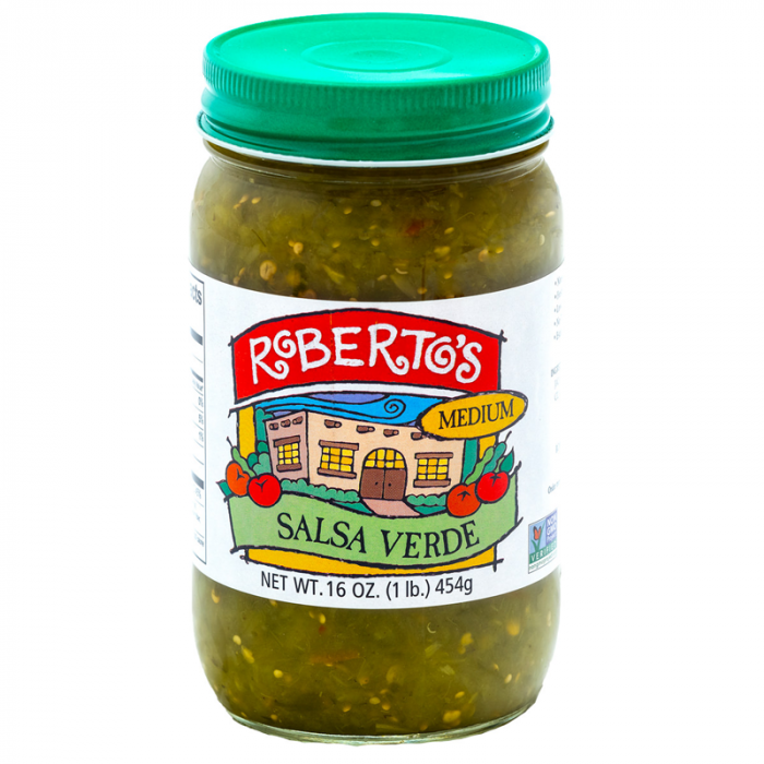 Roberto's medium salsa verde is organic and homemade in the rocky mountains of colorado. It is fresh, clean, and mouthwatering. 16 ounce jar.